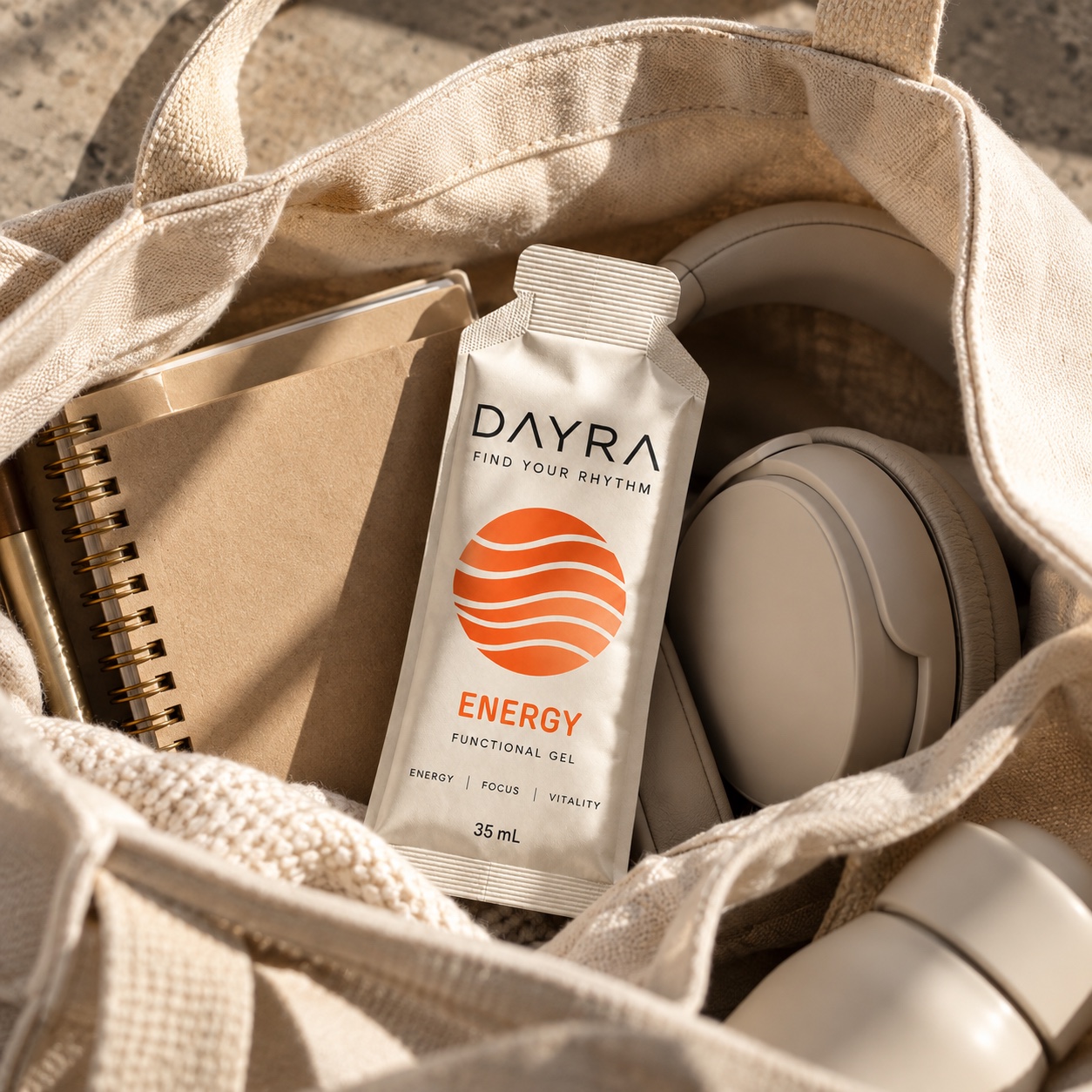 DAYRA ENERGY in a canvas tote bag
