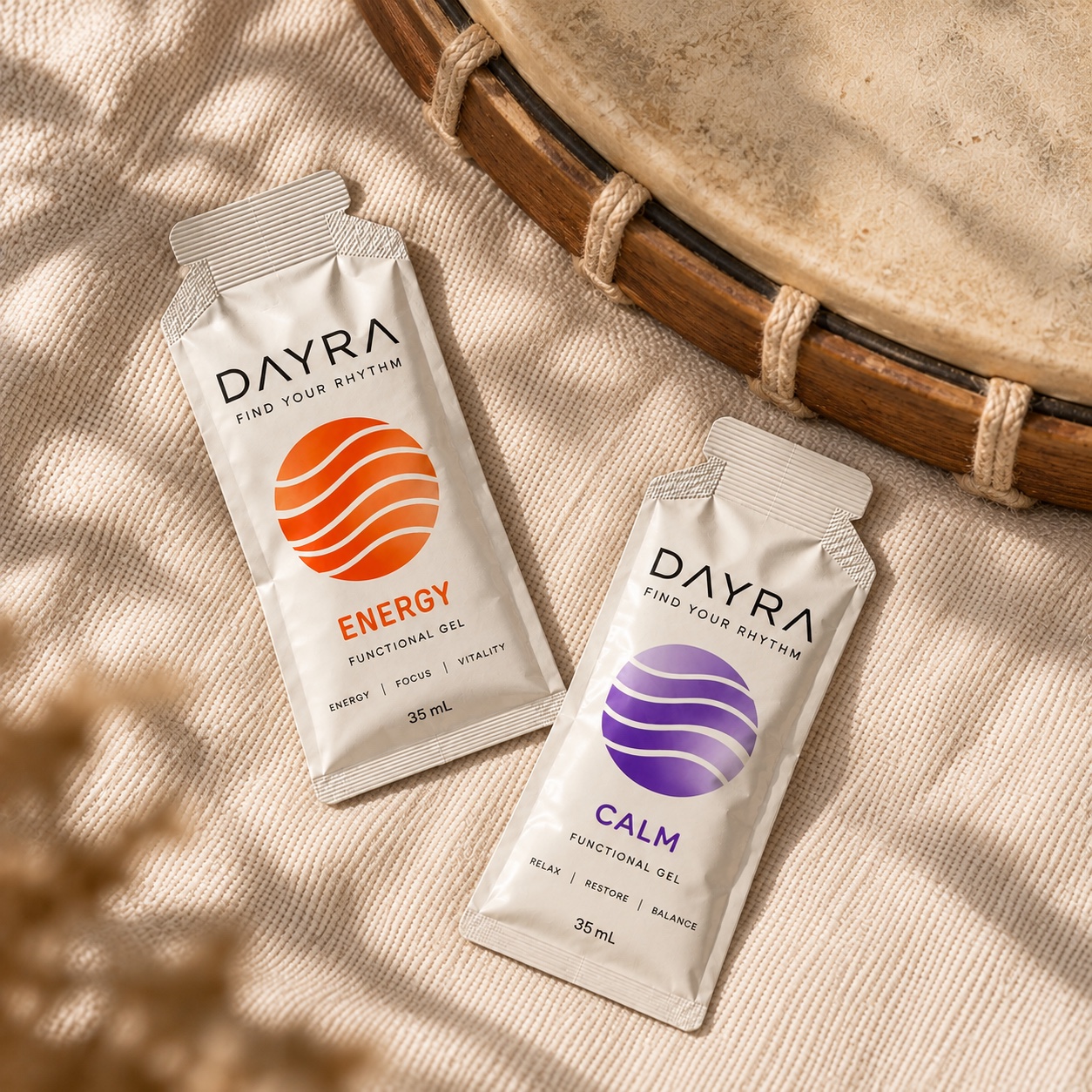 DAYRA sachets beside a daira drum